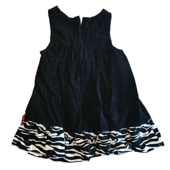 𝅺BONNIE JEAN Black Corduroy Dress with Zebra Design and Satin Cherries - Picture 3 of 3